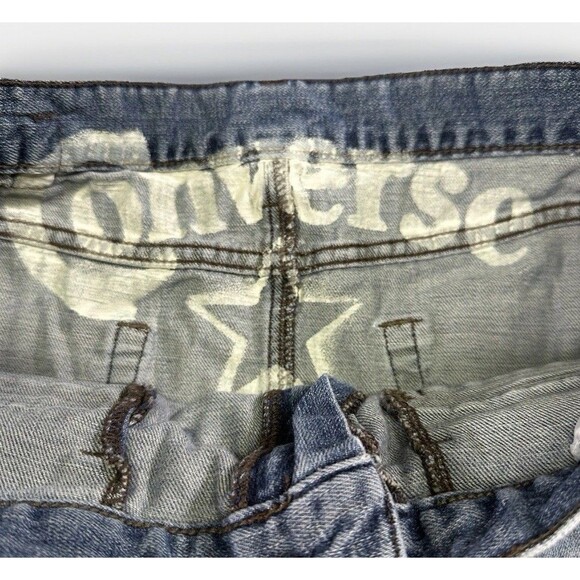90s Converse Distressed Denim Mini Skirt – Size 30, Raw Hem, Zipper Pockets - Picture 4 of 8